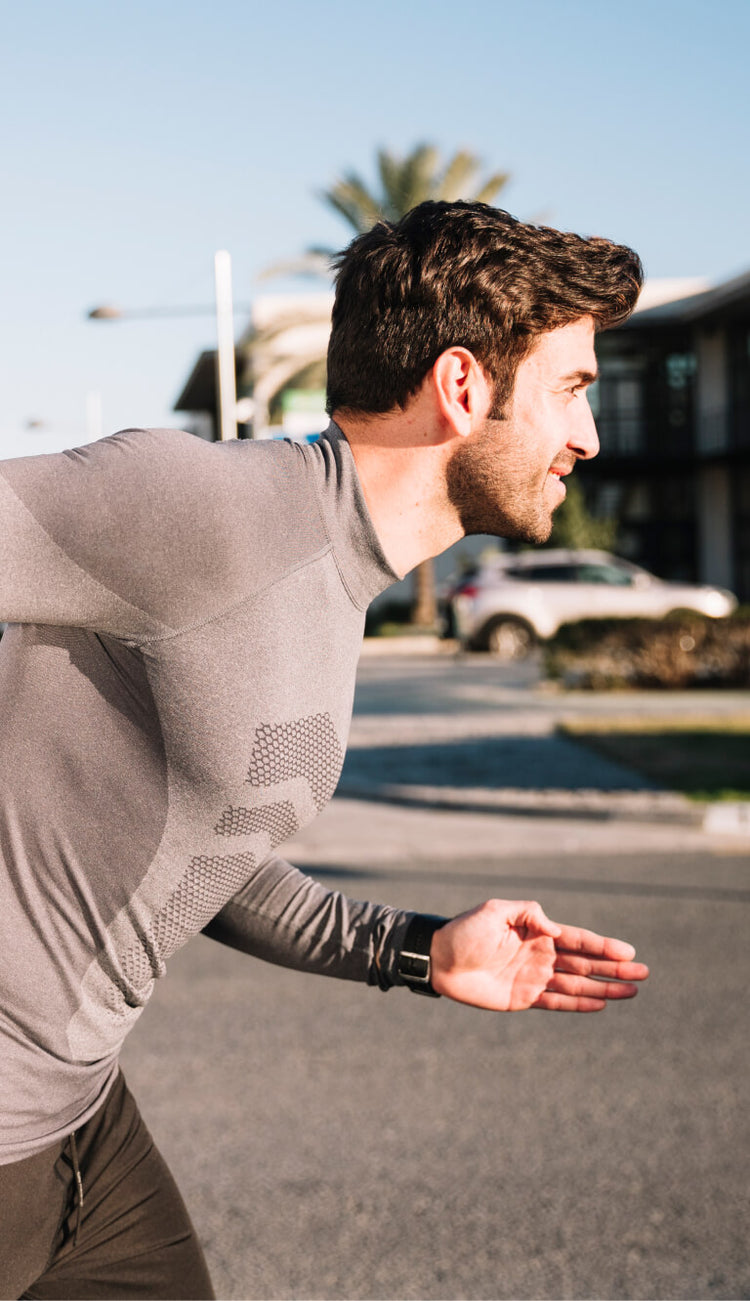 Man in gray athletic shirt